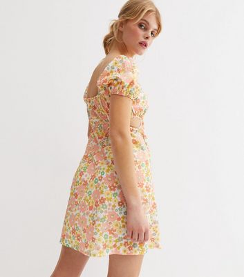 Orange Floral Tie Front Cut Out Mini 