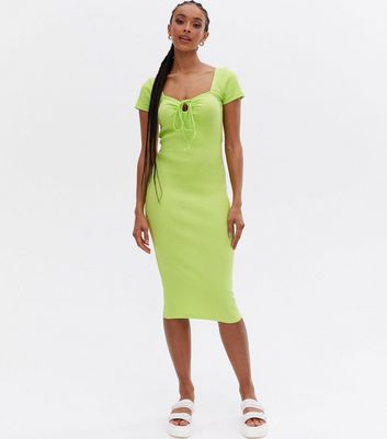 Click to view product details and reviews for Light Green Ribbed Ring Strappy Midi Dress New Look.