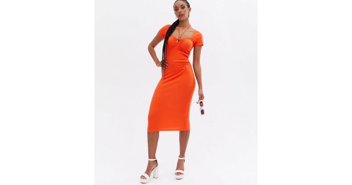 Pinterest Ribbed Solid Ringer Dress Red Ribbed Ring Strappy Midi Dress | New Look