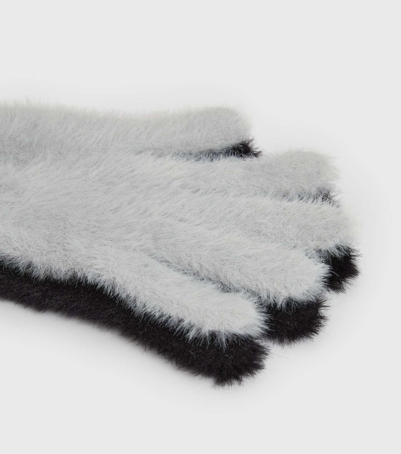 2 Pack Grey and Black Fluffy Gloves Image 2