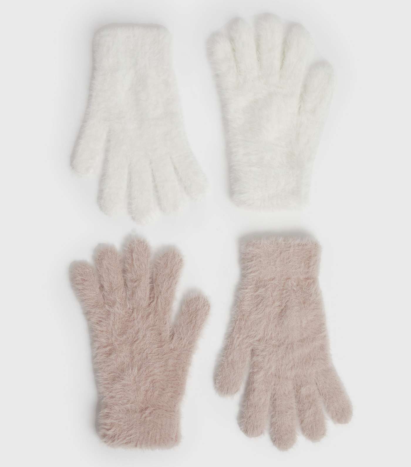 2 Pack Pink and White Fluffy Gloves