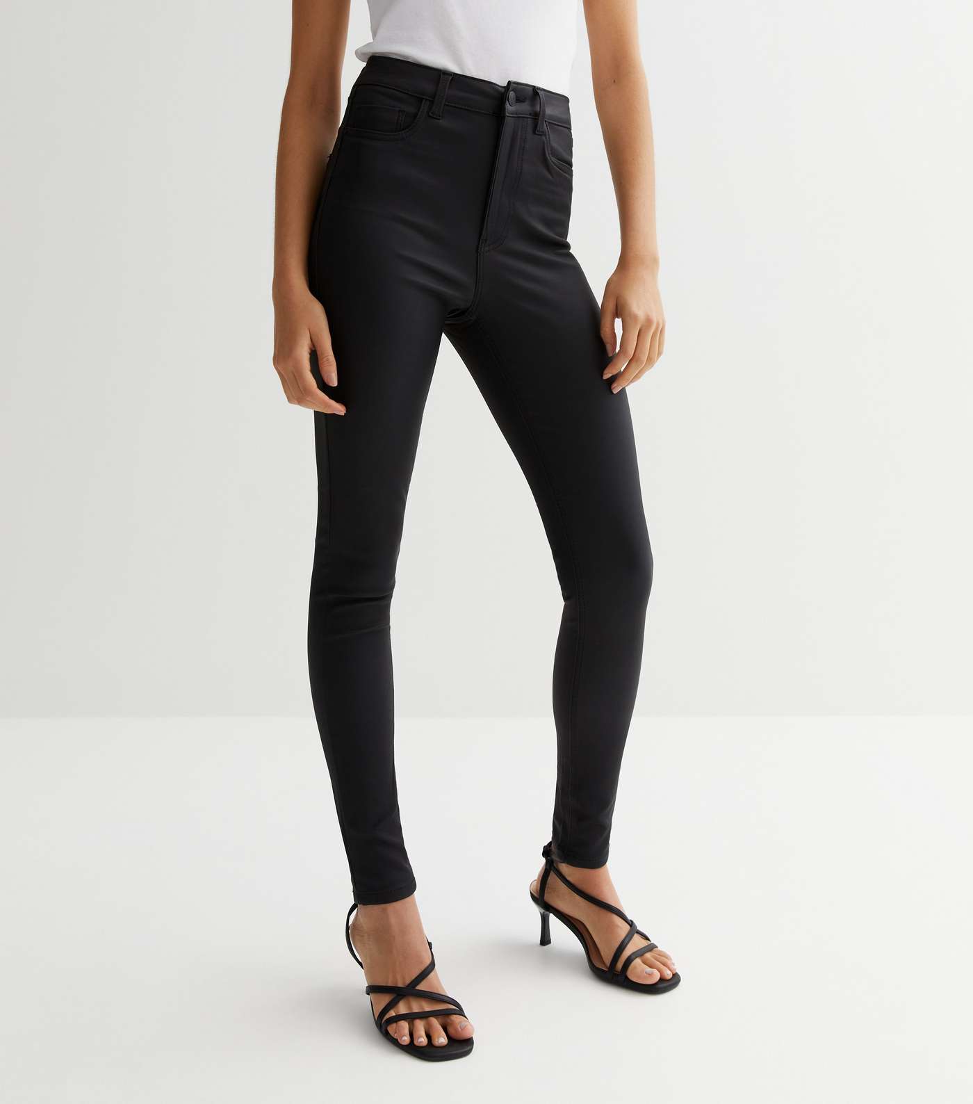Black Coated Leather-Look Lift & Shape Jenna Skinny Jeans Image 2