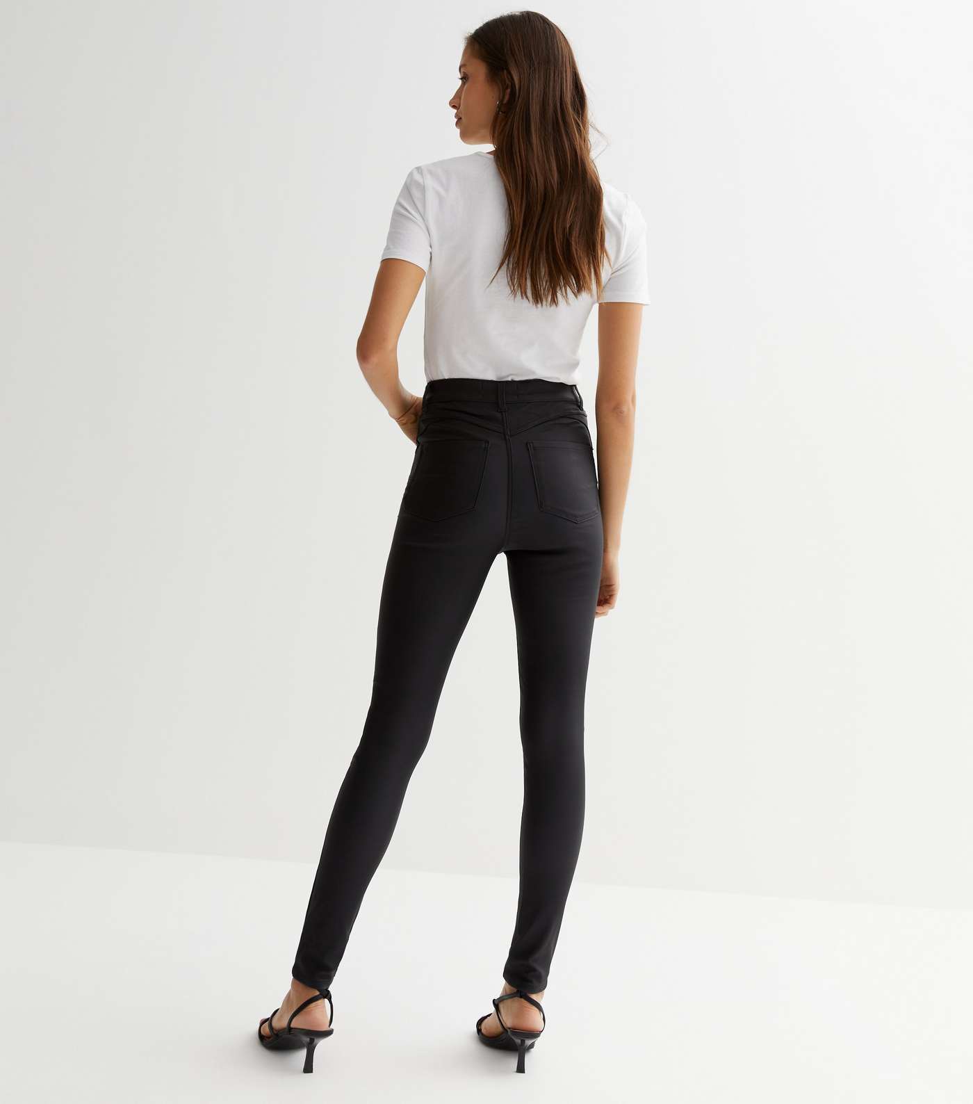 Black Coated Leather-Look Lift & Shape Jenna Skinny Jeans Image 4