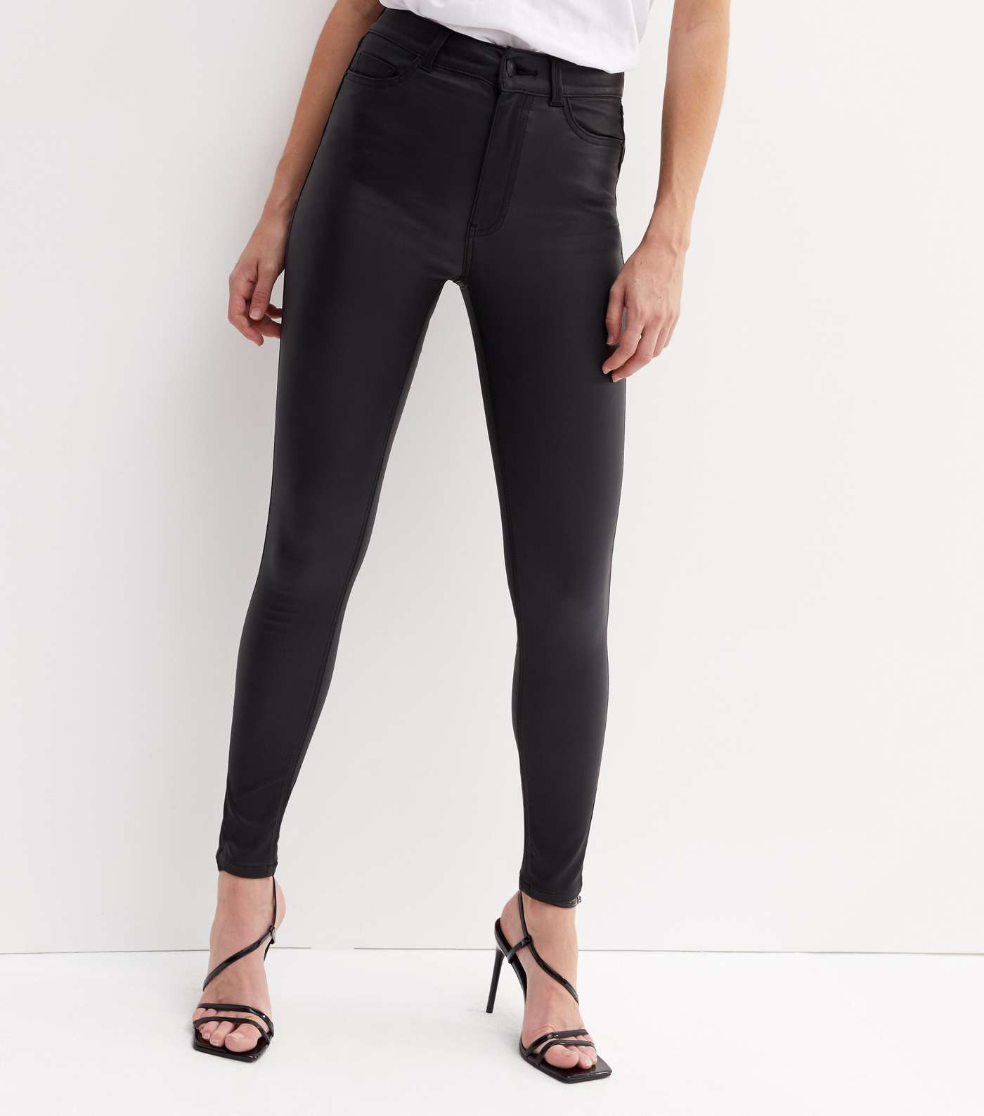 Black Coated Leather-Look Lift & Shape Jenna Skinny Jeans Image 6