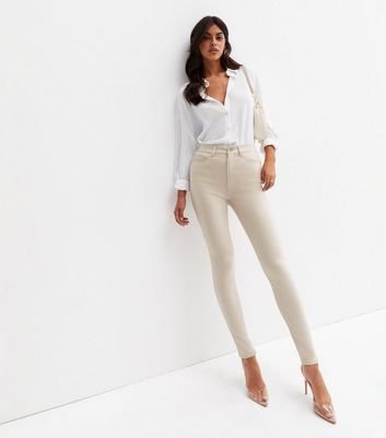 Off White Coated Leather-Look Lift & Shape Jenna Skinny Jeans ...