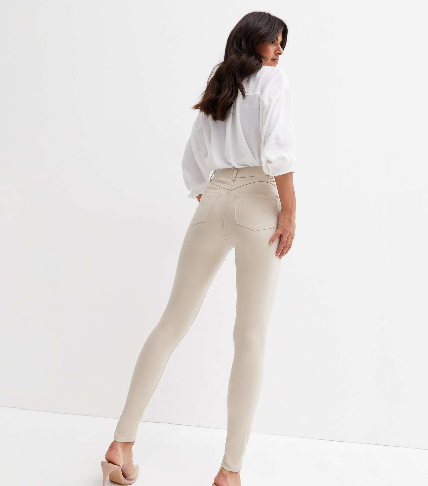 Off White Coated Leather-Look Lift & Shape Jenna Skinny Jeans Image 5
