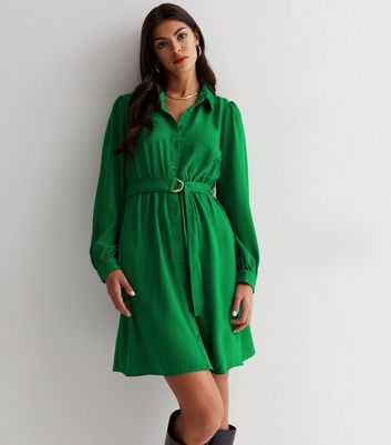 New Look Women's Dark Green Belted Mini Shirt Dress - UK 14