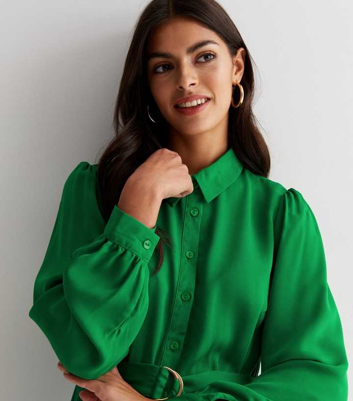 Anthropologie Light Green Tshirt Dress Light Green Belted Long Sleeve Mini  Shirt Dress New Look