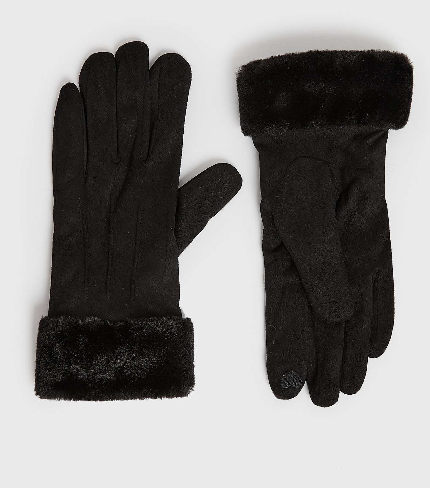 Black Faux Fur Trim Gloves