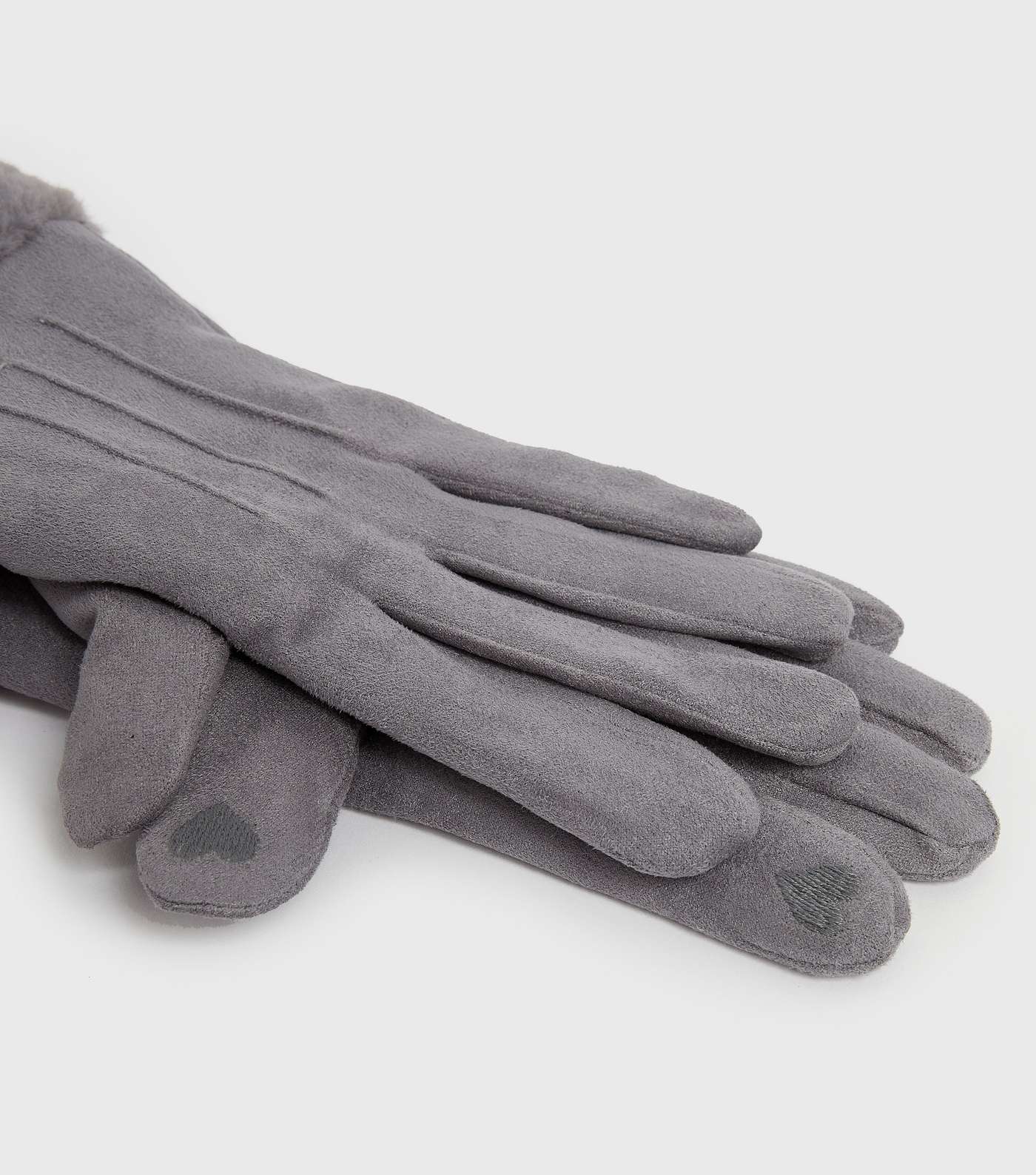 Grey Faux Fur Trim Gloves Image 2