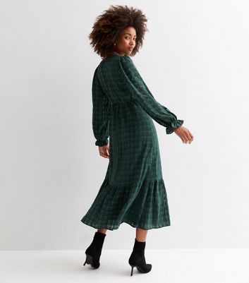 Green check 2025 shirt dress