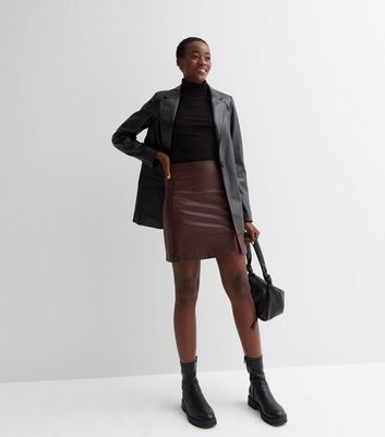 New look shop brown leather skirt