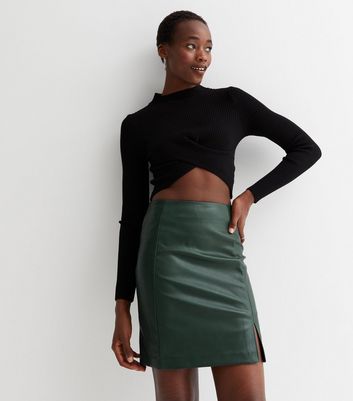 Miss Selfridge faux leather diamante fringe cut out mini skirt in black |  ASOS
