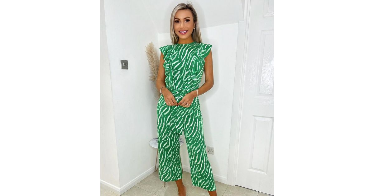 AX Paris Green Animal Print Frill Jumpsuit New Look
