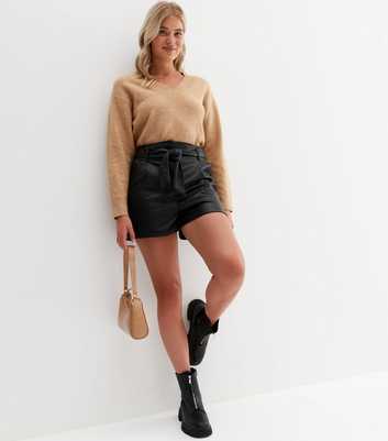 Tall Black Leather-Look Belted Shorts