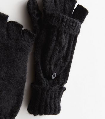 womens black cable knit gloves