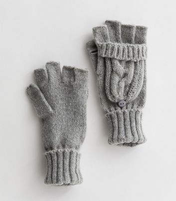 ladies grey cable knit gloves