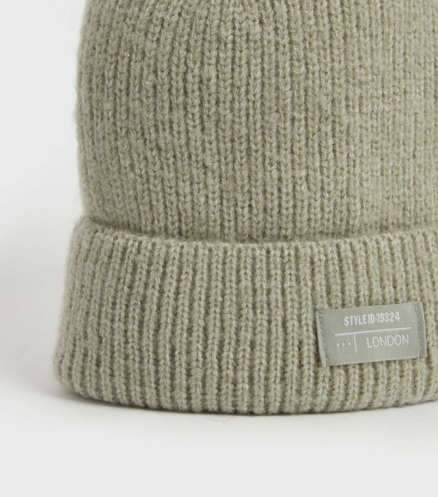 Light Green Ribbed Knit Tab Front Beanie Image 3