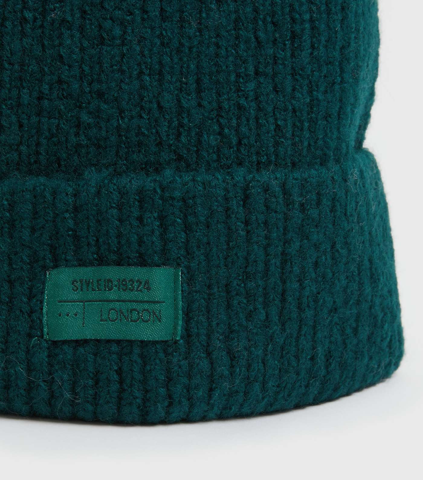 Dark Green Ribbed Knit Tab Front Beanie Image 3