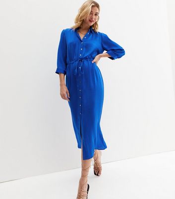 Blue satin 2025 shirt dress