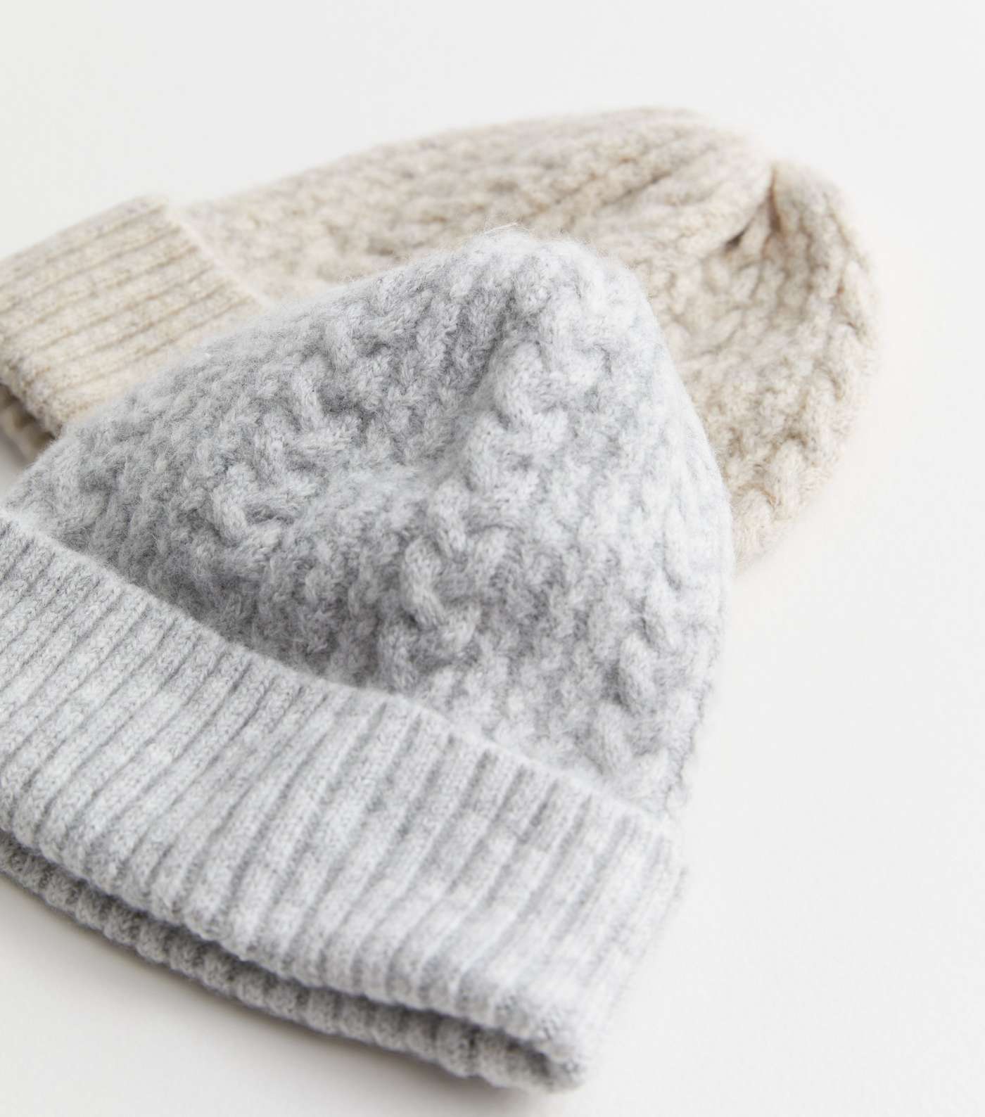 2 Pack Off White and Grey Cable Knit Beanies Image 3
