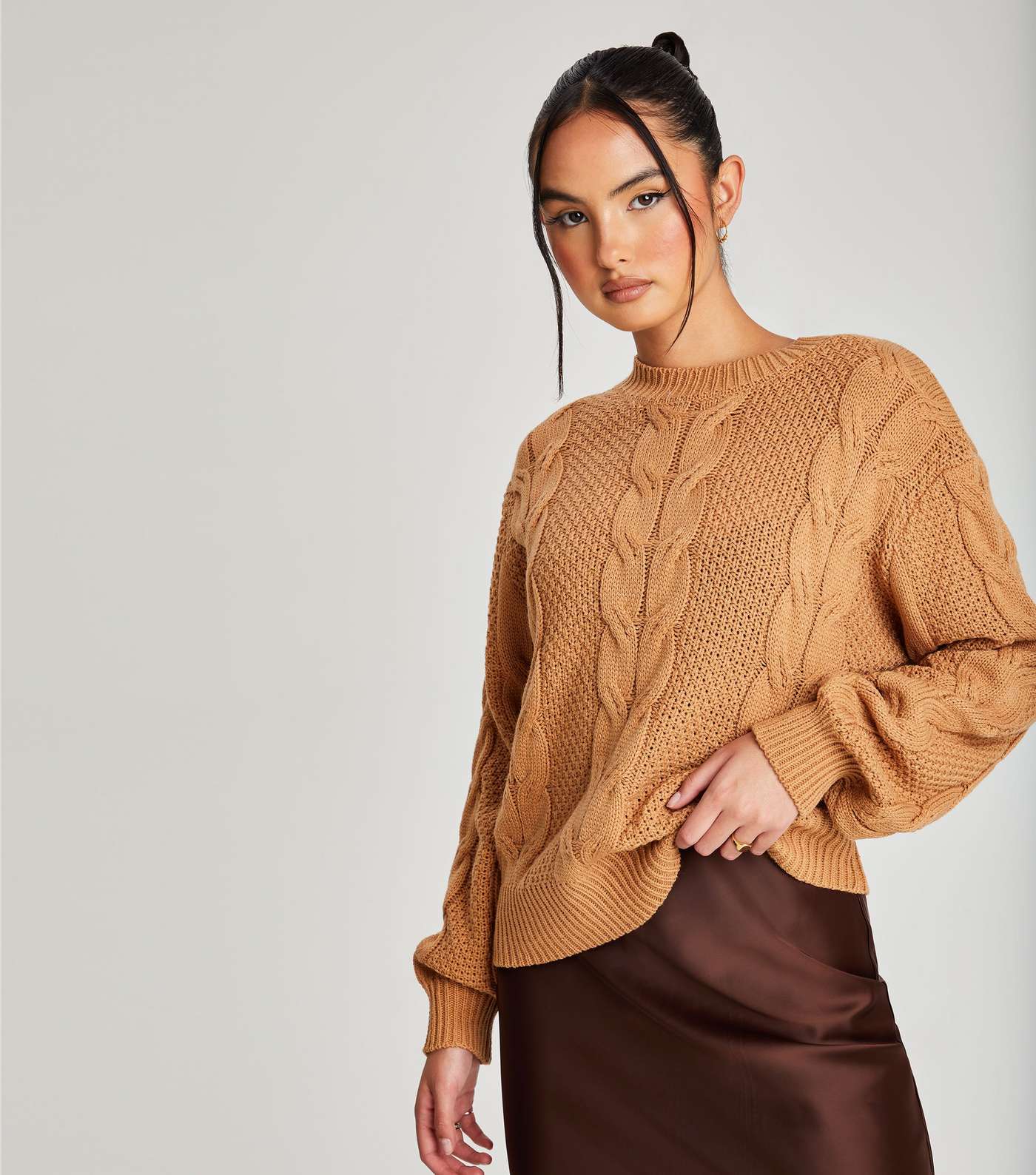 Urban Bliss Camel Cable Knit Jumper Image 2