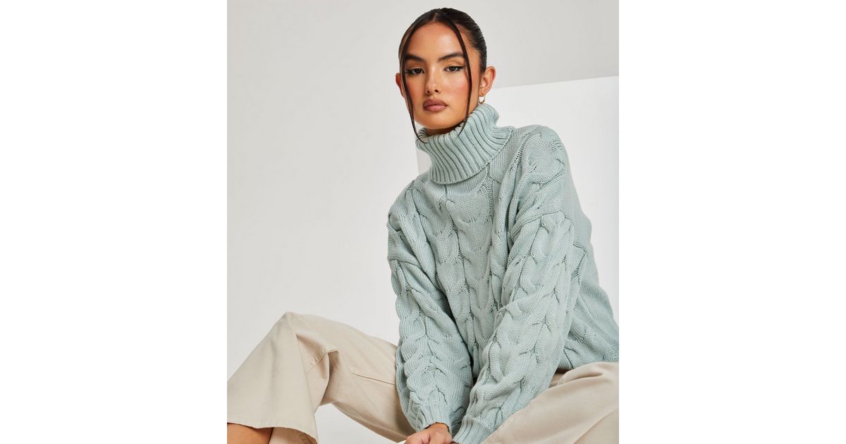 Urban Bliss Mint Green Cable Knit Roll Neck Jumper | New Look