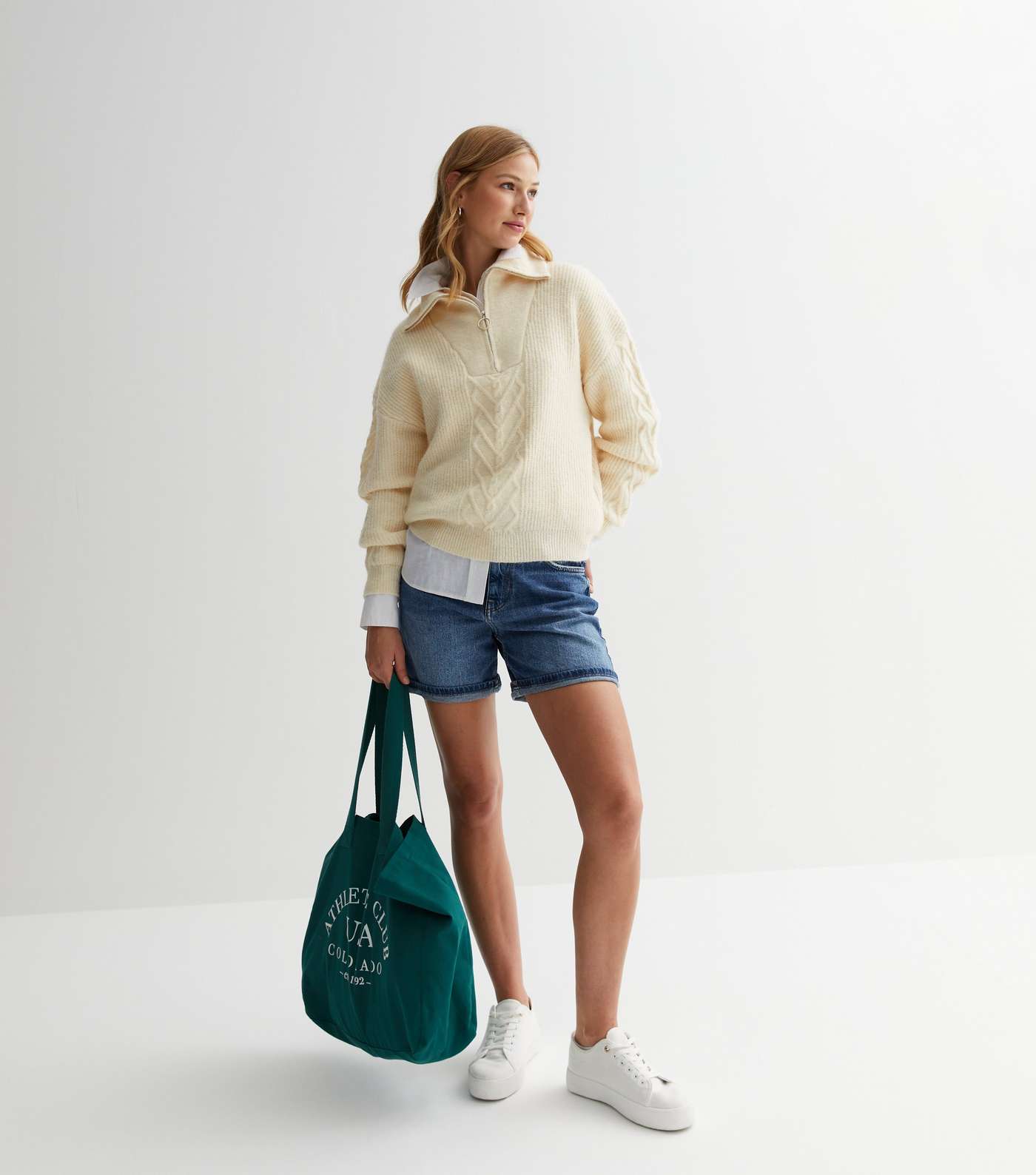 Urban Bliss Cream Cable Knit Zip Jumper Image 2