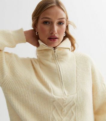 Urban Bliss Women's Cream Cable Knit Zip Jumper New Look - M