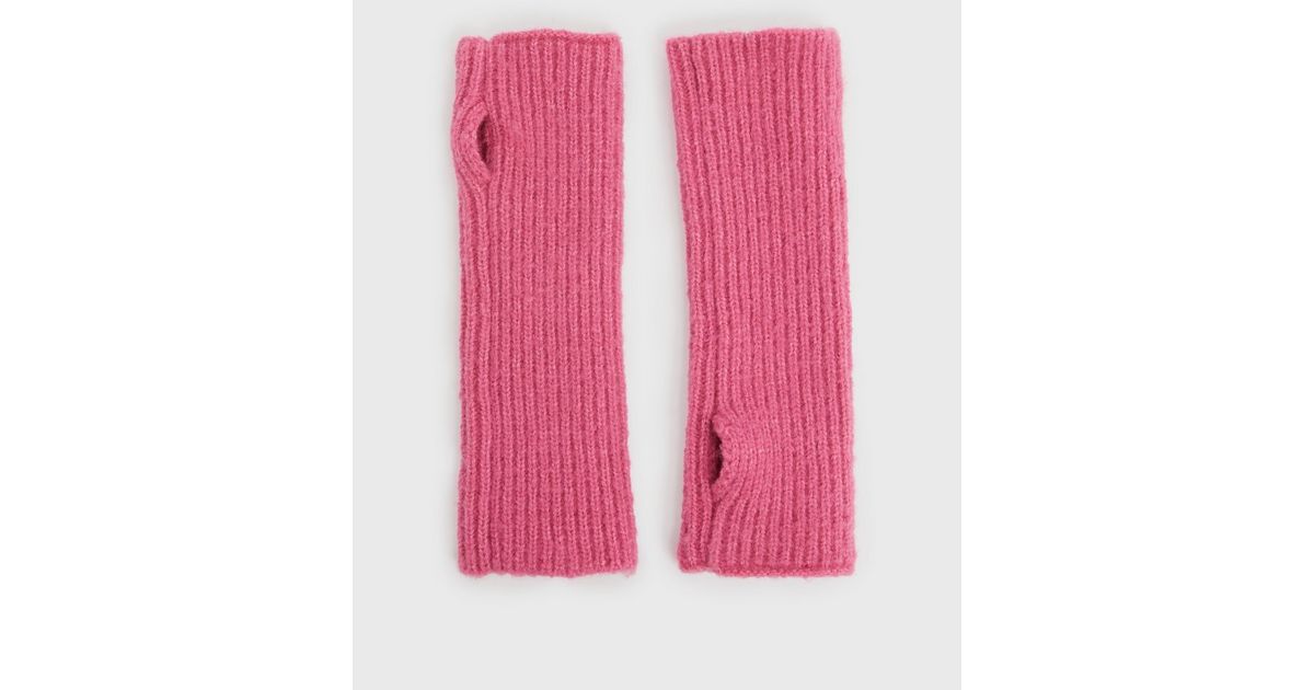 Bright Pink Knit Fingerless Gloves New Look