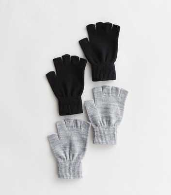 2 Pack Black and Grey Fingerless Gloves