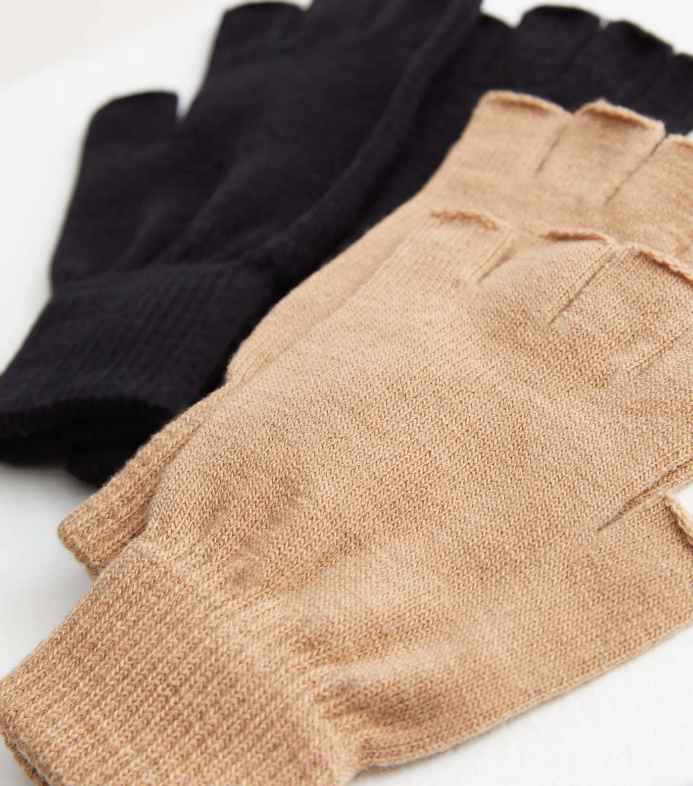 2 Pack Black and Light Brown Fingerless Gloves Image 2