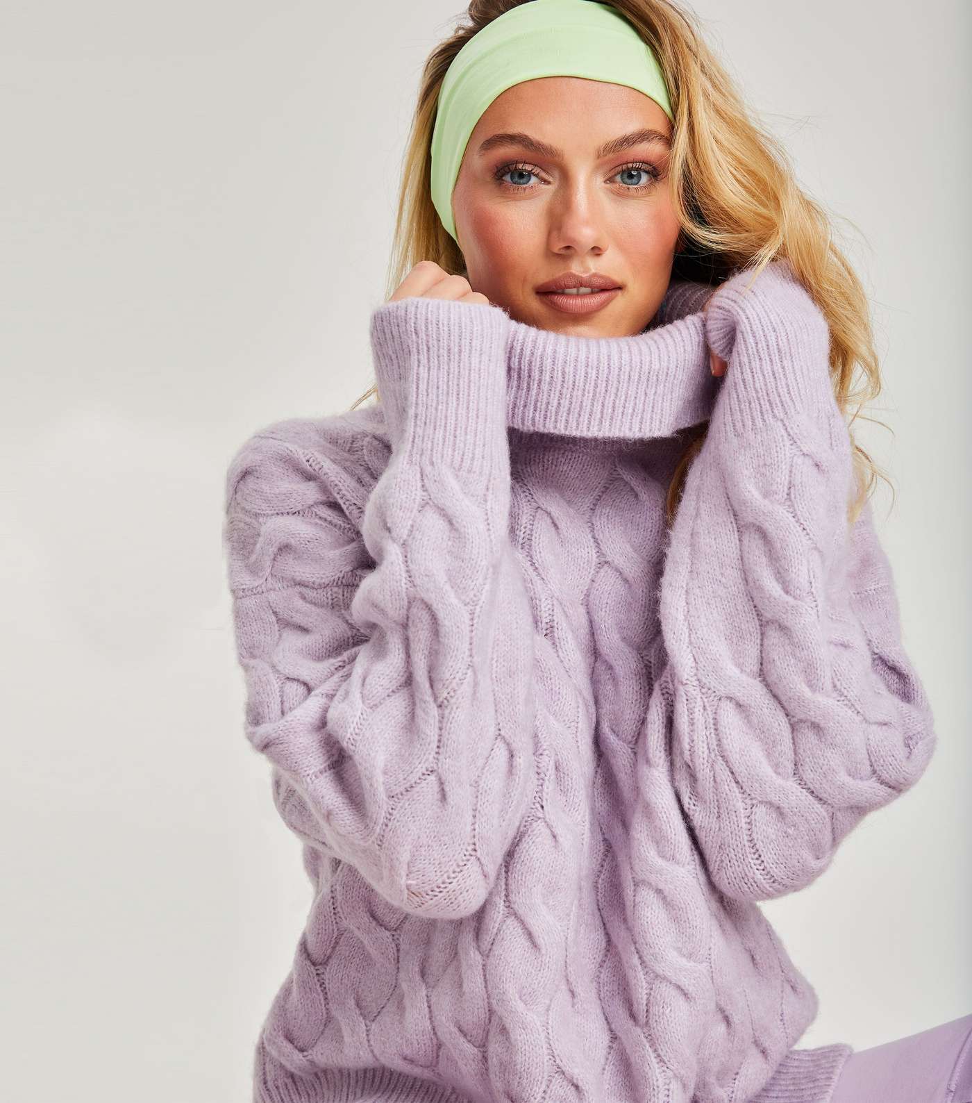 Urban Bliss Lilac Cable Knit Roll Neck Jumper