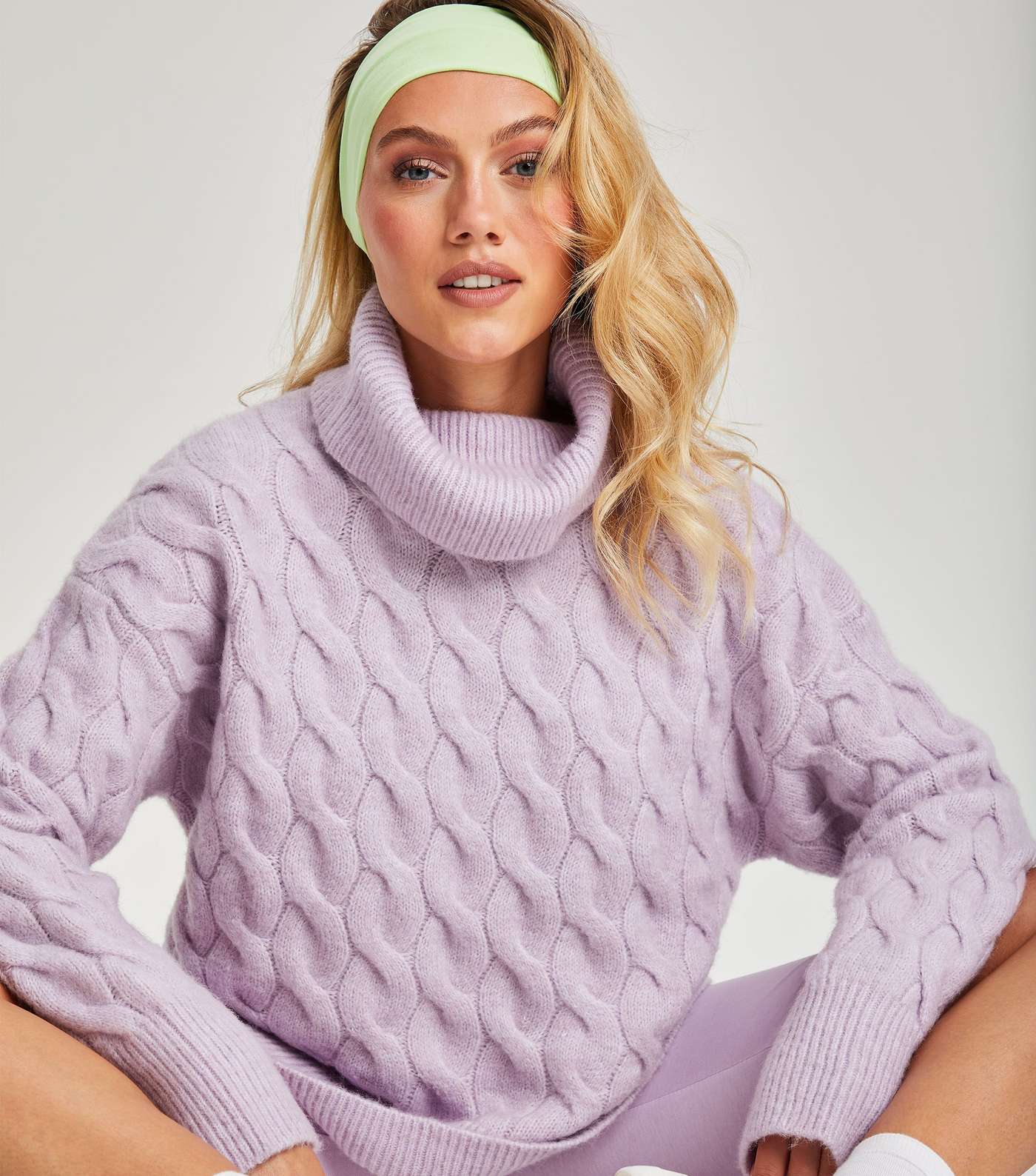 Urban Bliss Lilac Cable Knit Roll Neck Jumper Image 3