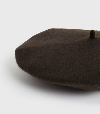 Dark Brown Wool Blend Beret New Look