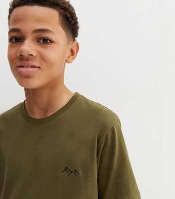 Boys Khaki Mountain Embroidered T-Shirt