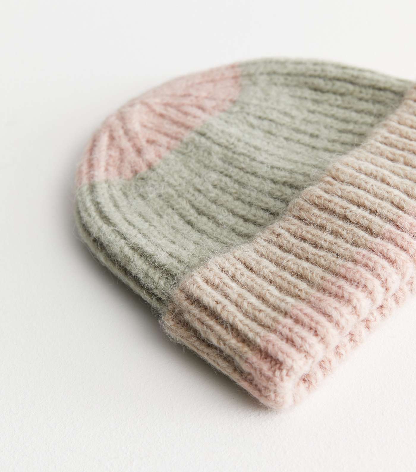 Pink Colour Block Ribbed Beanie Image 3