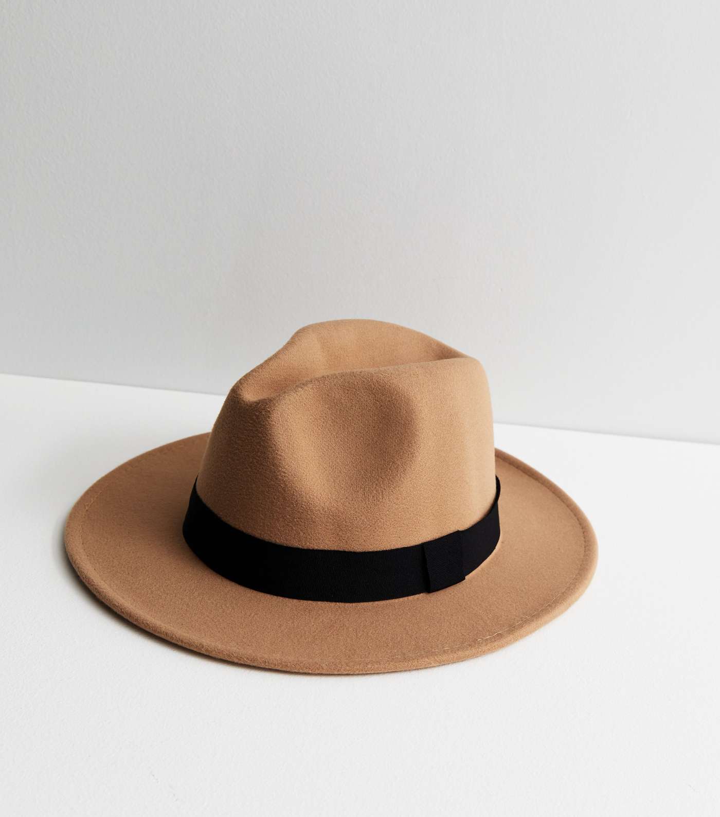 Light Brown Ribbon Trim Fedora Hat Image 2