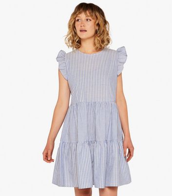 Apricot Pale Blue Stripe Frill Tiered Mini Dress New Look