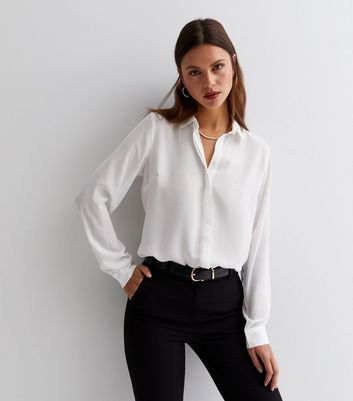 New Look Women's Off White Collared Long Sleeve Shirt - UK 14