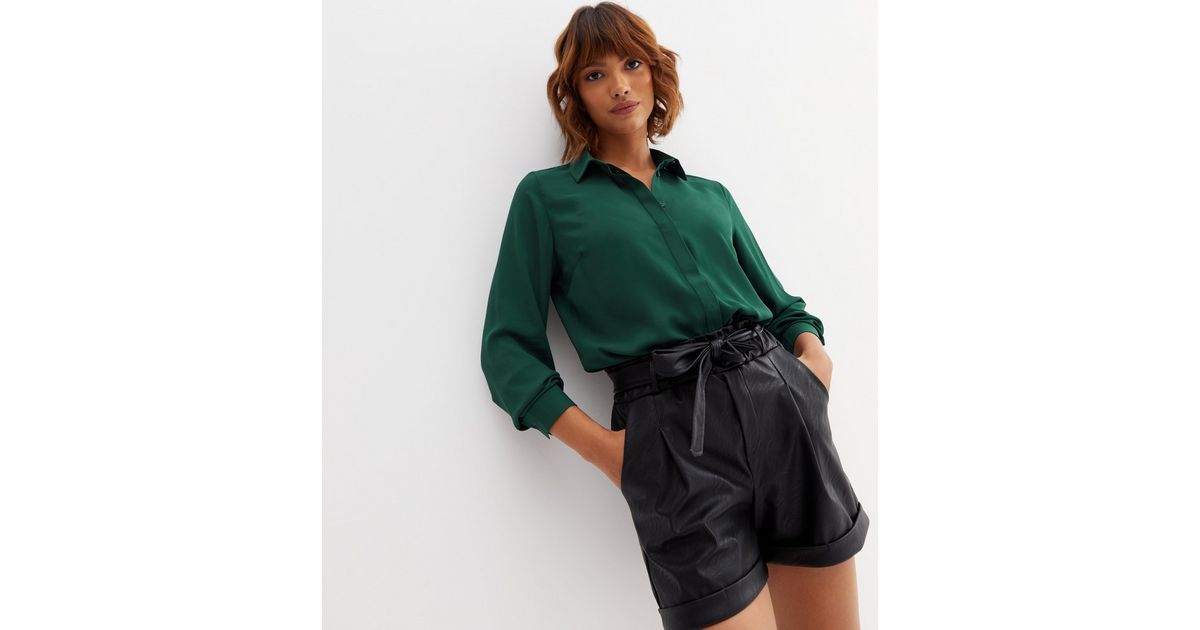 Dark Green Collared Long Sleeve Shirt New Look 5355