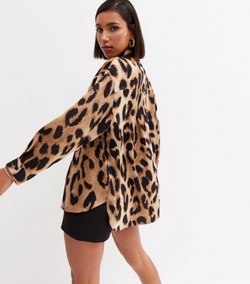 Brown Leopard Print Satin Oversized Shirt | New Look