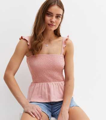 Pink Shirred Frill Peplum Cami