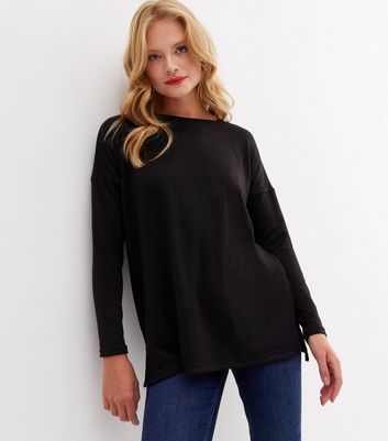 Black Fine Knit Crew Neck Long Sleeve 