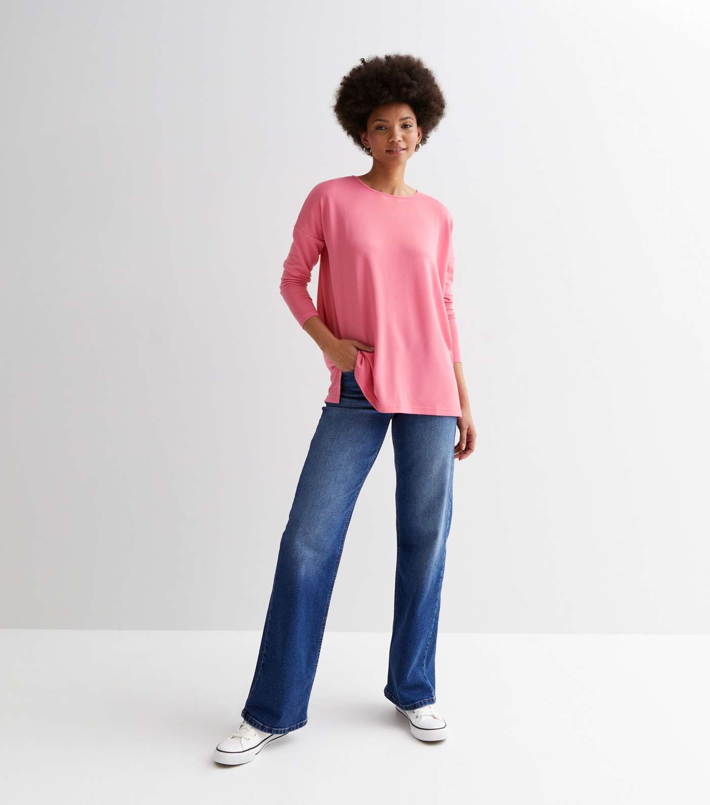 Bright Pink Fine Knit Long Sleeve Top Image 2