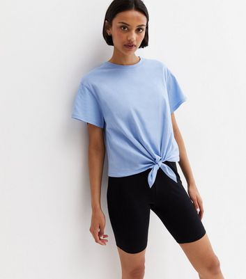 Pale Blue Tie Front Boxy T-Shirt New Look