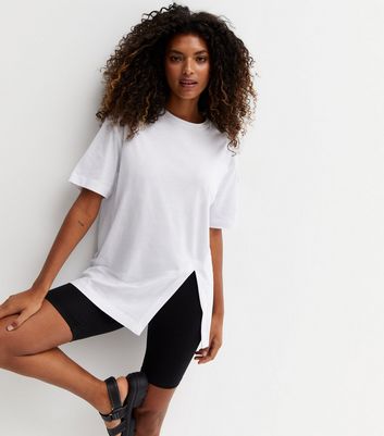 White Short Sleeve Split Hem Oversized T-Shirt | New Look