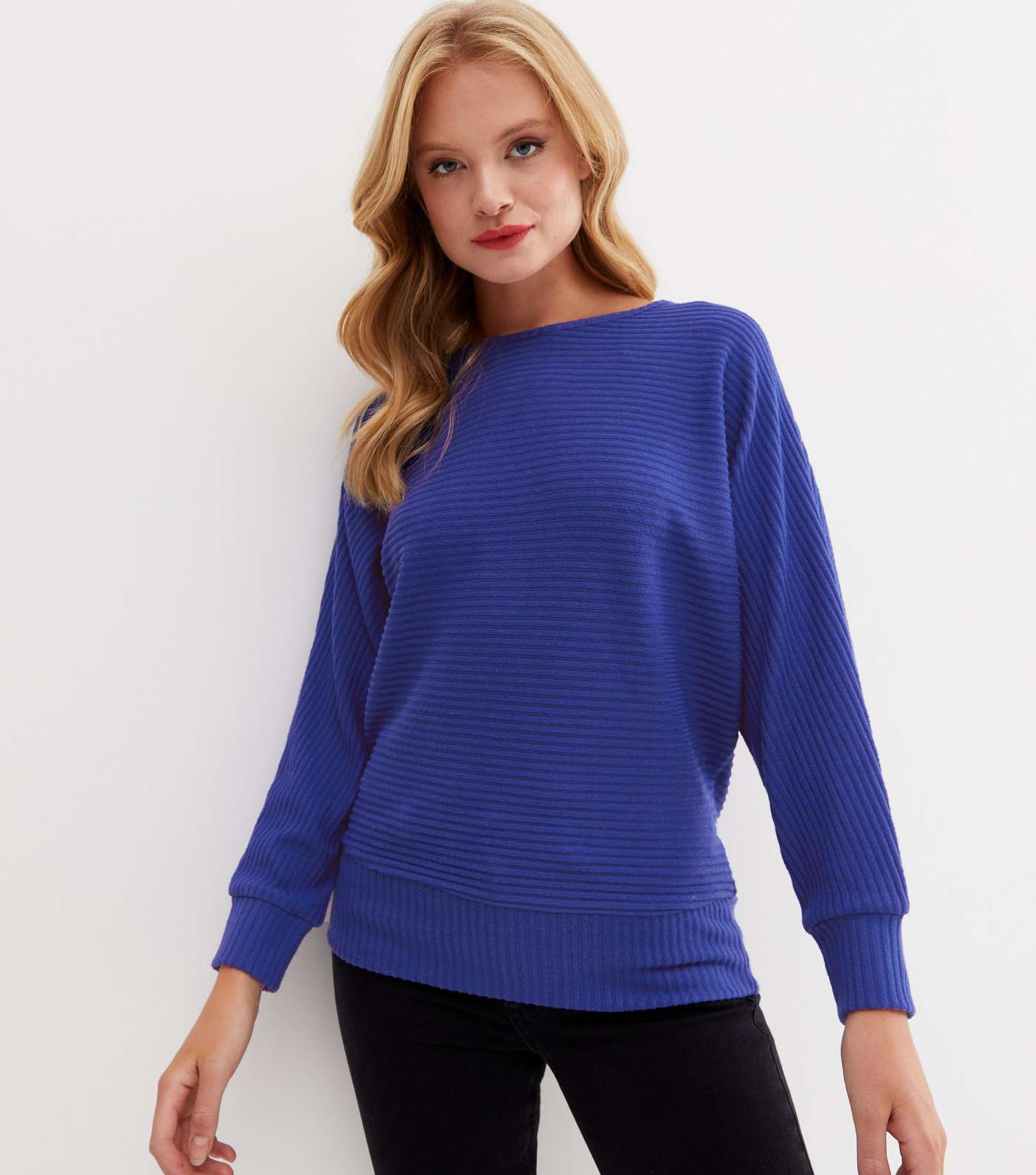 Bright Blue Ribbed Fine Knit Batwing Top