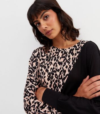 Black Leopard Print Fine Knit Deep Hem 