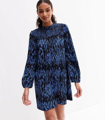 Blue Mark Making Shirred Mini Smock Dress